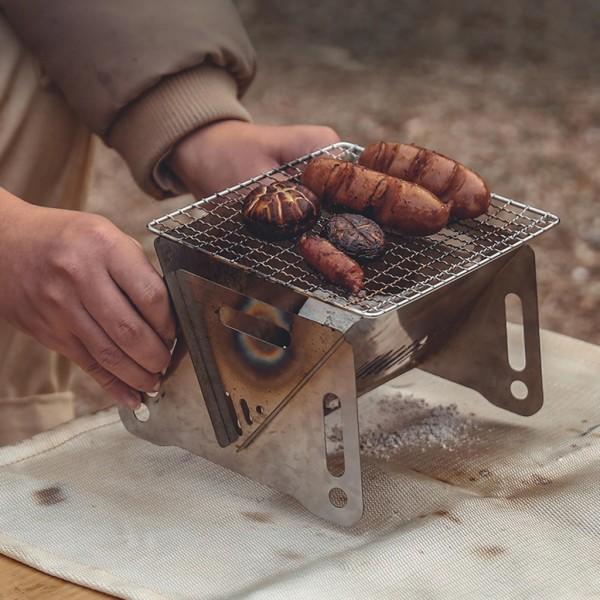Vedspis för Camping Vikbar med Grytställ Portabel Grill i Rostfritt Stål Backpacking Spis för Vandring Picknick