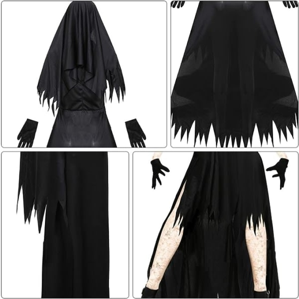 CDQ Kostym Läskig Gotisk Klänning med Slöja för Kvinnor Män Karnevalsklänning Präst Präst Cosplay(M) m