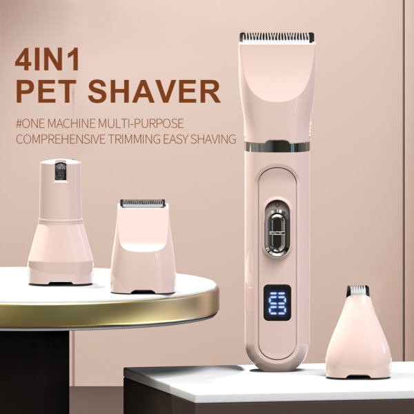 Pet GroomingClipper Elektrisk HundhårClipper Pet HairTrimmer husdjursnagelslipare Rosa