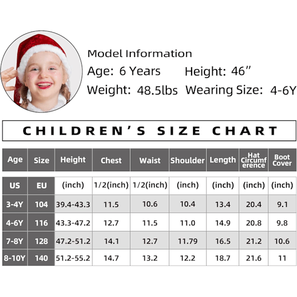 Julekjole til Piger og Drenge, Julemandskostumer, Flotte Kostumer, Hatte, Sko, Gaveideer, 3-10 År Girl 4-6 years