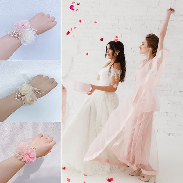 Jenter Brudepike Håndleddsblomster Perle Rhinestones Rose Armbånd Stoff Håndblomster 2