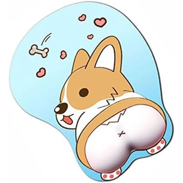 3D musmatta med handledsstöd, ergonomisk mjuk silikongel spelmusmatta, söt Corgi Dog Anime musmatta för bärbara datorer (blå)