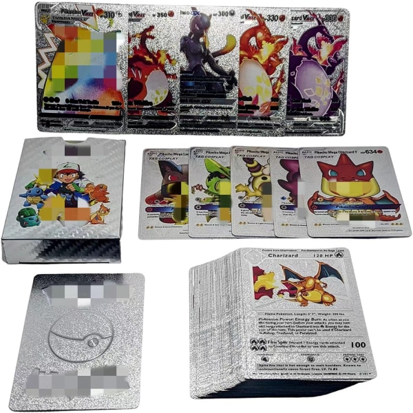 Assorterede samlekort kæledyr elfkort gyldne kort ultra sjælden samling sol skinnende kort 55pcs Silver English