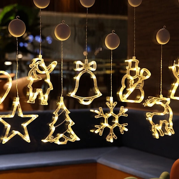 Jul Fönsterlampor, Hängande Jul Fönsterlampa med Sugpropp, Batteridrivna Hängande Lampdekorationer för Julhandel - Snögubbe
