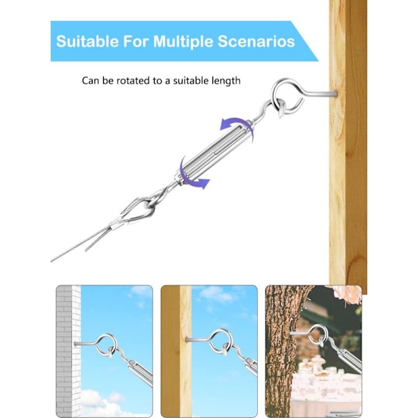 30M/2mm Ruostumattomasta teräksestä valmistettu vaijerisetti M5-kiristimillä kasveille, pyykkinarulle, kaiteille