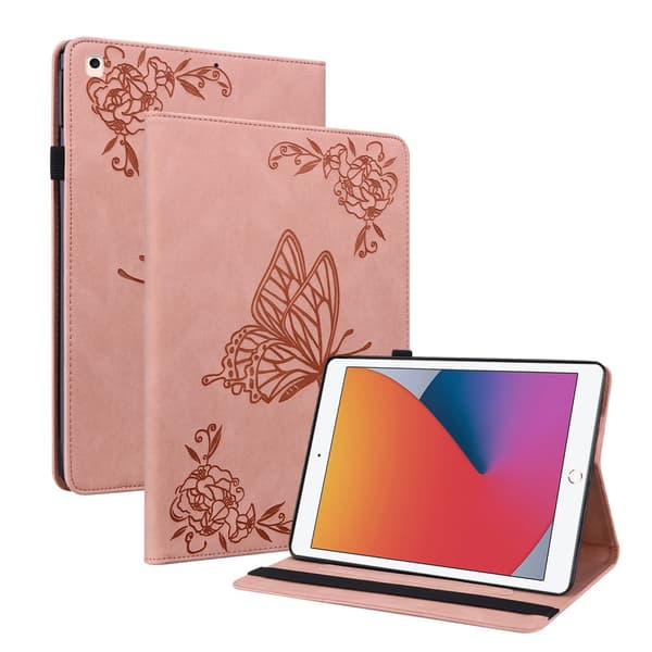 Læder Etui iPad 10.2 8. Gen (2020) Sommerfugle Pink