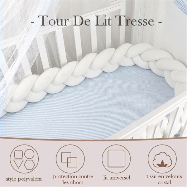Baby Seng Bumper - 3 Flettet Babypute Slange Flettet Bumper Velvet Sengbeskytter Bumper Barnerom for Nyfødte Soveromsdekor med, Marineblå—4M