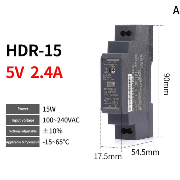 Rail Switching Power Supplies DC HDR-15W/30W-5V/12V/15V/24V Hal sort HDR-15-5V/2.4A black HDR-15-5V/2.4A