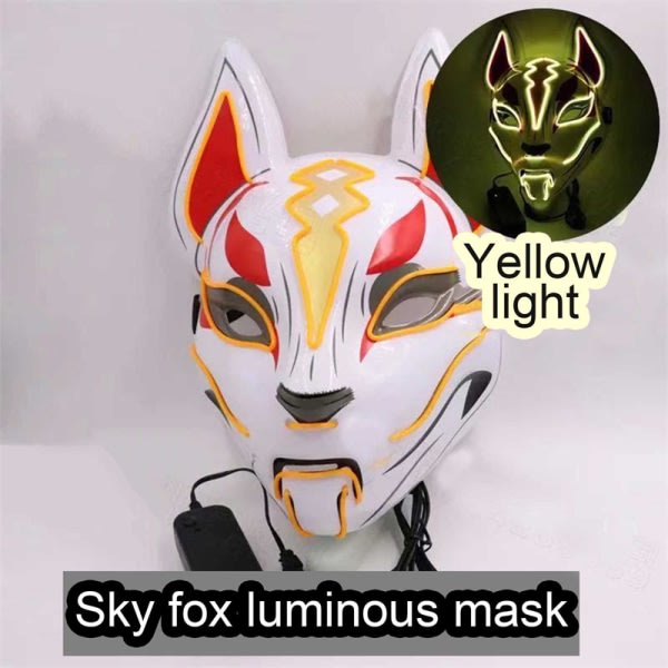 Anime Dekor Räv Mask Neon Led Ljus Cosplay Mask Halloween Par Gul One Size Yellow One Size