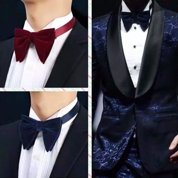 Sammet Stor fluga for kvinner og menn Brudgom Bryllup fluga Cravat Svart