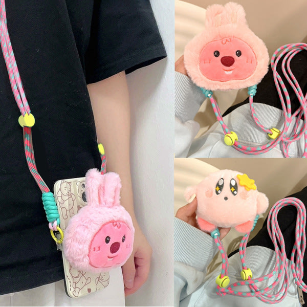 Tecknad Loopy Kirby Plysch Doll Telefon Ryggklämma Lanyard Anti-Fal D med rep