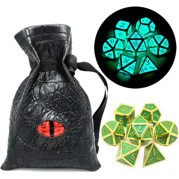 Hohtava sininen D&D-setti lohikäärme noppapussilla