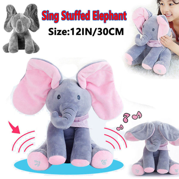 Peek-a-boo Elefant Baby Plysjleke Pratende Syngende Utstoppet Barn Blå one size Blue one size