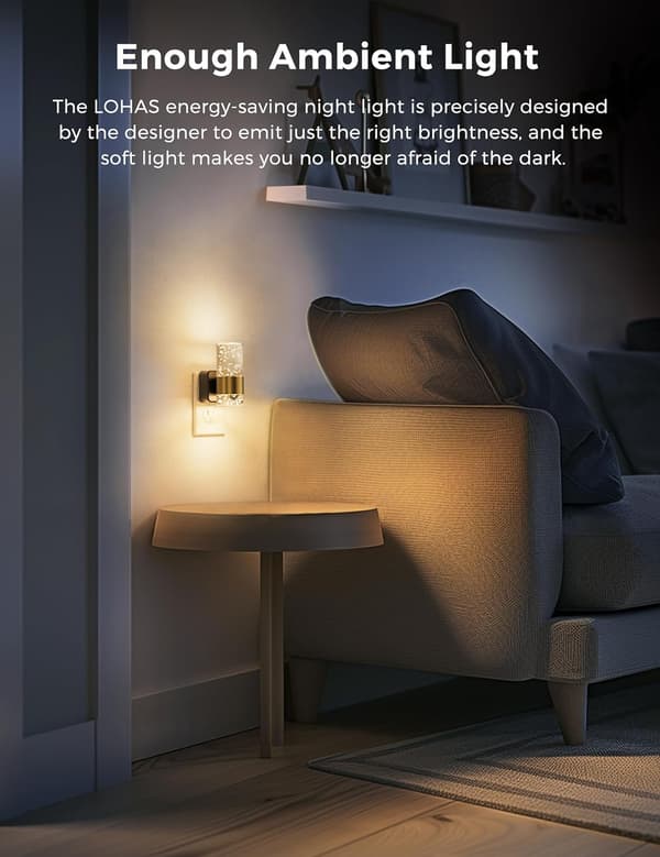 LED Night Light, Dimmable Night Light Wall Outlet, 2-pack Acrylic Night Light with 0-100LM Adjustable Brightness, 3000K Night Light with Dusk