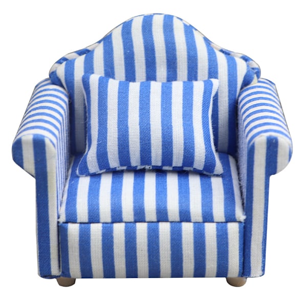 Landstil Armlenestol Mini Sofa Dukkehus Miniatyr Sofa og Sett Tre Simulering Møbler Jenter Favoritt Gave Blue stripes