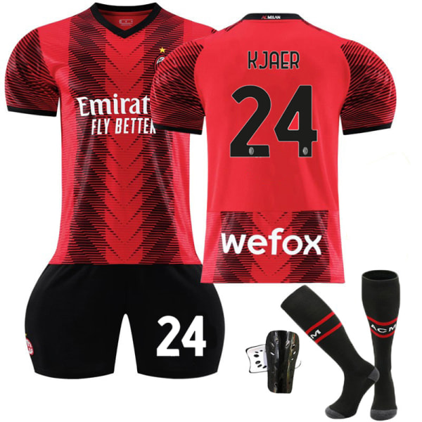 23-24 AC Milan Hjemmefodboldtrøje Børn Voksen Jersey Nummer 24 Simon Kjær Add Socks and Pad #28