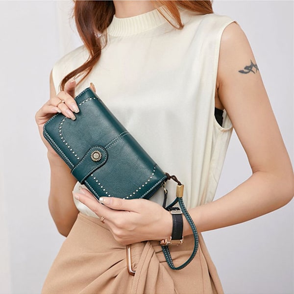 RFID Stöldskydd Läderplånböcker Lång Dragkedja Stor Clutch Väska Black