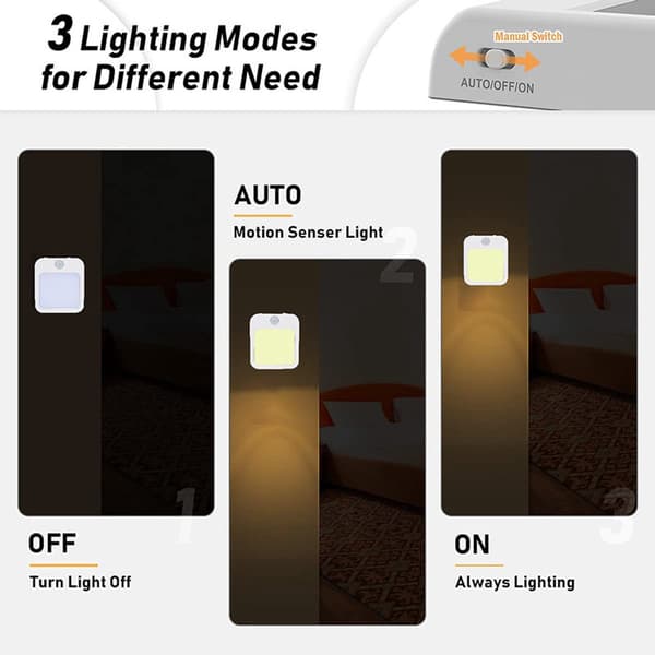 LED Nattlampor 3-pack, Rörelsesensor Batteridriven, Varmvit Inomhusbelysning För Sovrum, Hall, Trappor Och Garderob, Vit