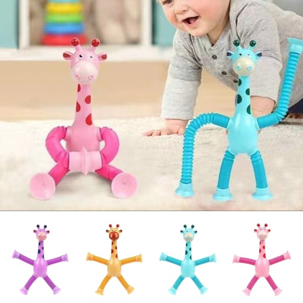 Tecknad giraff Pop-Tube Teleskopisk sugkopp Sensorisk leksak Djur Sucker Toy Fidgets Sensorisk leksak Julklapp till barn Gul - 2
