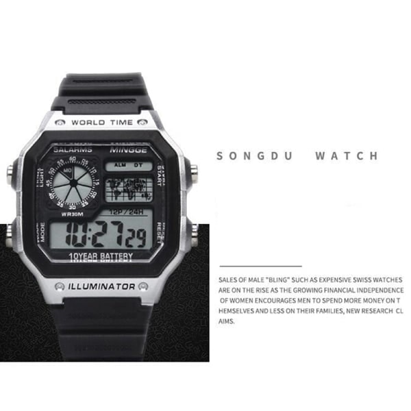 Digital Sports Luminous Chronograph för män Vattentät Slim Elect Silver one size Silver one size
