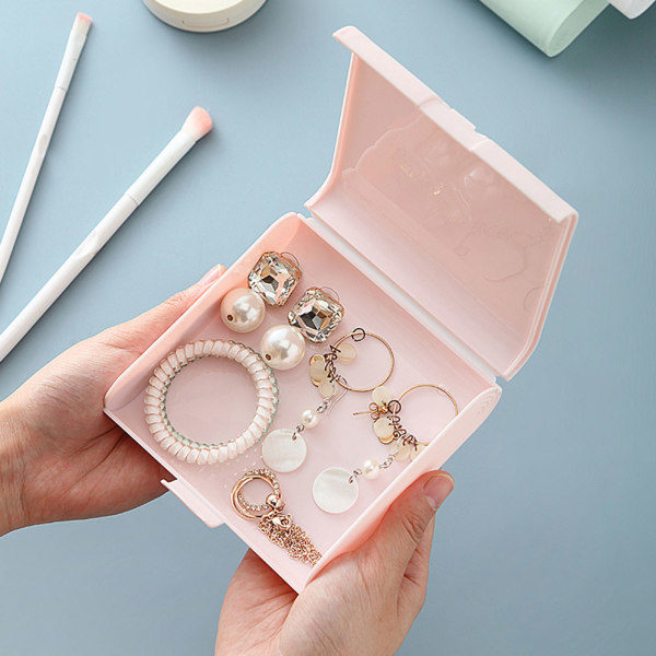 Lille Smykkeopbevaringsboks i Plast med Spænde Bærbar Halskæde Ring Organizer til Hjem Udendørs Rejser Mask Mynter Rosa