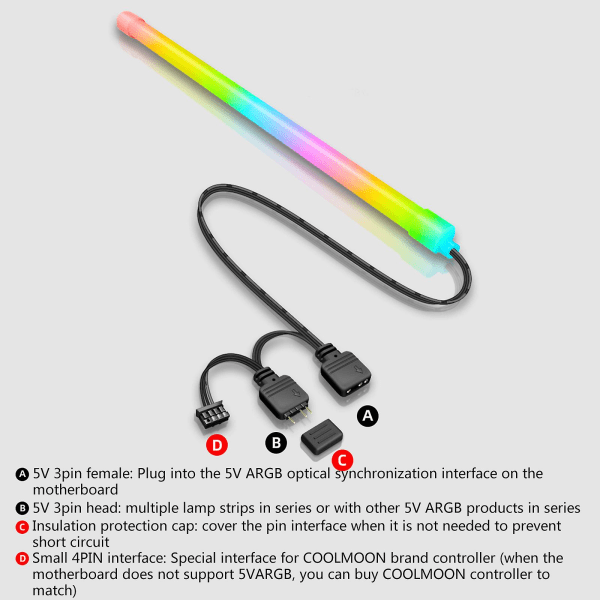 PC-dator för chassi Light Bar 5v 3pin 4pin Header Led Strip Light Support Aura