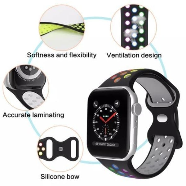 Apple Watch kompatibelt armbånd i silikone VART/RØD 42/44/45 Sort Rød 42/44/45MM Stor