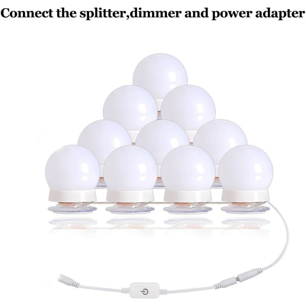 Hollywood Style Led Sminkspegel Lights Kit med 10 dimbara glödlampor för smink toalettbord och power Plug-in belysningsarmatur Strip, V