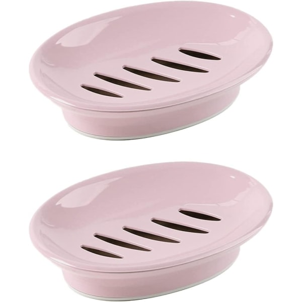 2-delad tvålbehållare med avloppstvålhållare Enkel att rengöra tvål som håller torrt Stoppa mosig tvålbricka för duschbadkök (rosa)