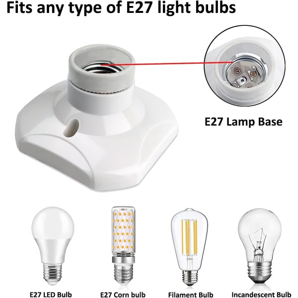 E27 skruvtaksljussockel för inomhusvägglampa, AC 230V, E27 LED-lamphållare, plastfot E27-sockel för garageverkstadstak, set om 2