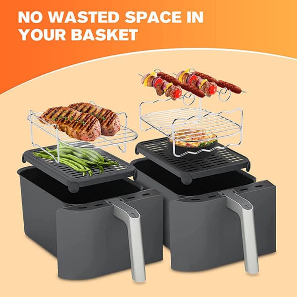 1. Airfryer Rektangulær Rustfritt Stål Dobbelt Lag Grill De Sølv uten bakepinne