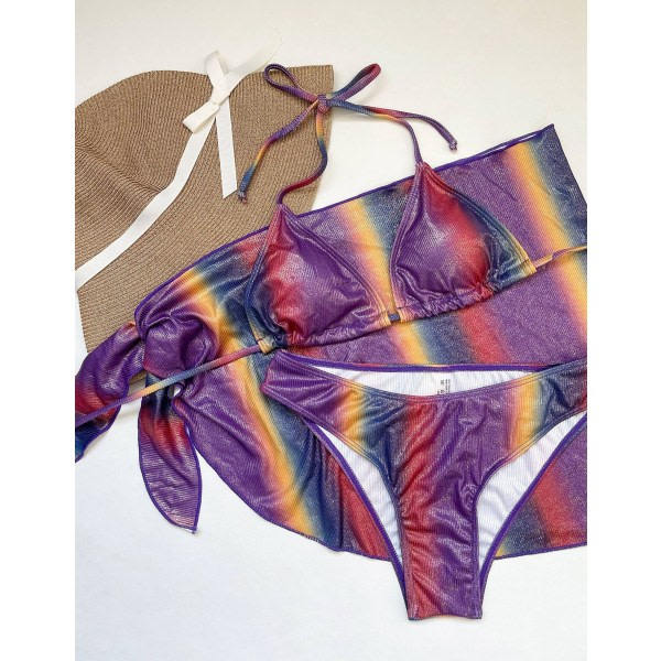 CDQ Sexy tredelt bikini med farvegradient og bandeau-design Multi LCDQ