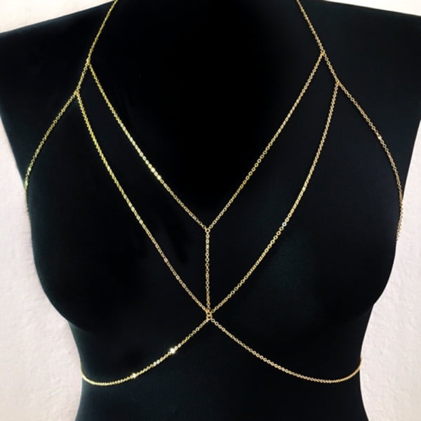 Mode Enkel Sexig Mage Body Chain Halsband Bikinitråd Sele Kropp Kvinnor och Flickor (guld)