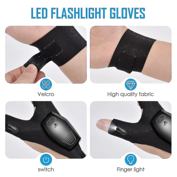 1 par LED-ficklampa handskar fiske lysande multifunktionshandske för fiske camping