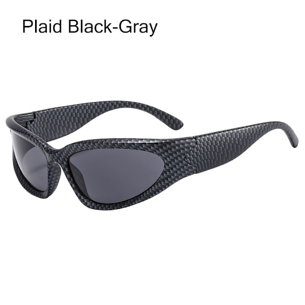 Y2K Omlott Solglasögon Vintage Punk Goggle Glasögon Plaid Black-Gray