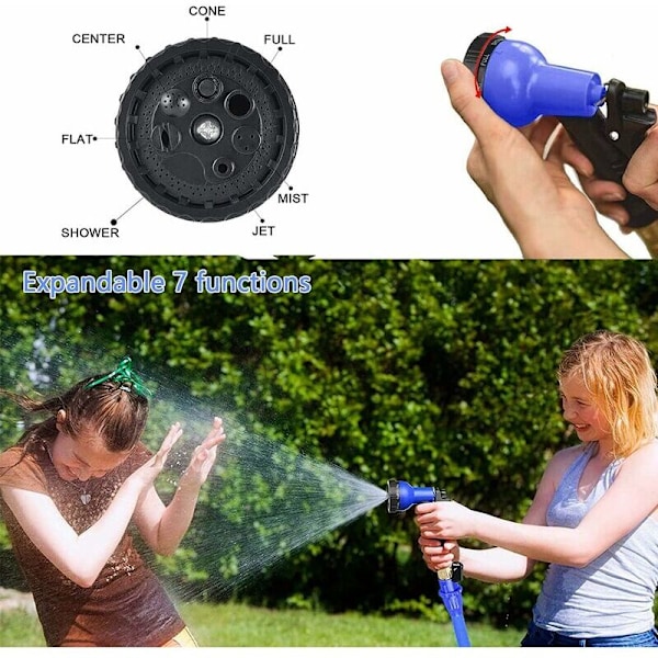Expanderbar Trädgårdsslang 60M/200FT Flexibel Vattenslang Utdragbara Slangkopplingar med 7 Funktioners Sprutpistol för Trädgårdsbevattning och Rengöring (60m)
