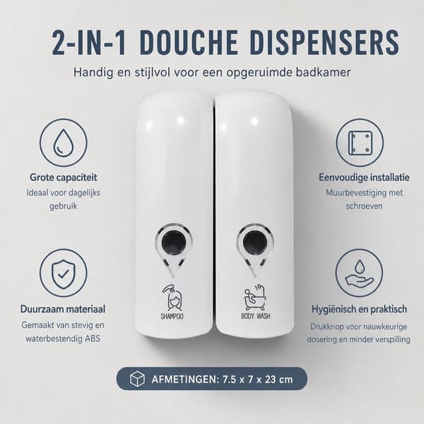 Väggmonterad tvåldispenser Manuell flytande schampo duschgelpump droppfri vit plast för badrum kök 2-pack