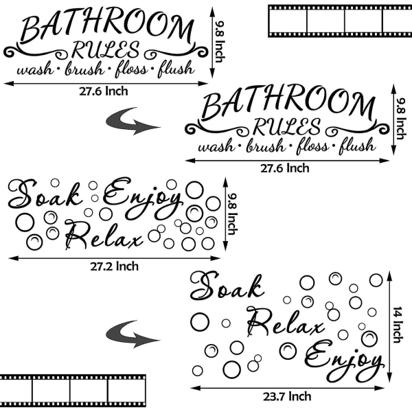2 delar badrumsväggdekor klistermärke Blötlägg Slappna av Njut av badrumsregler Väggdekor Vinylcitat Väggdekor för hembadrum (enkel stil, svart)