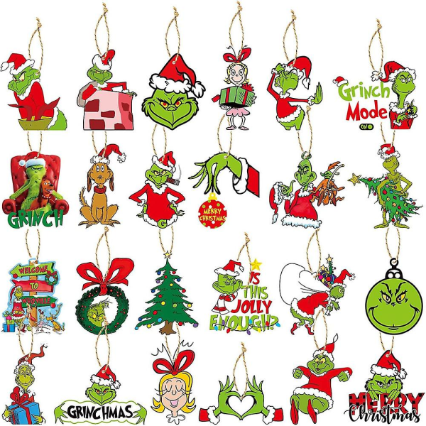 24st Grinch julgransdekorationer - julgranshängande prydnad för julgran heminredning
