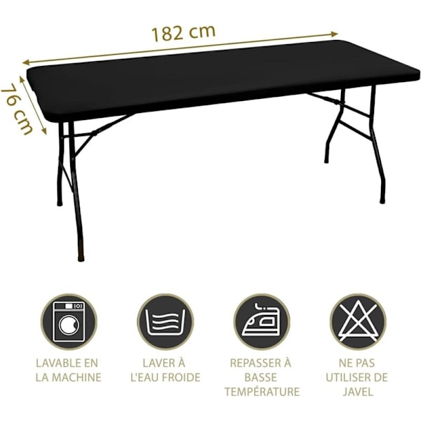 Sort Elastisk Vandafvisende Rektangulær Dug 182x76cm til Have- og Udendørsbrug