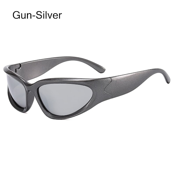 Y2K Omlott Solglasögon Vintage Punk Goggle Glasögon Gun-Silver