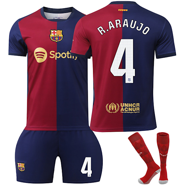 Barcelona Fotballdrakt Sett 2425, Nr. 4 R.Araujo, Hvit White S