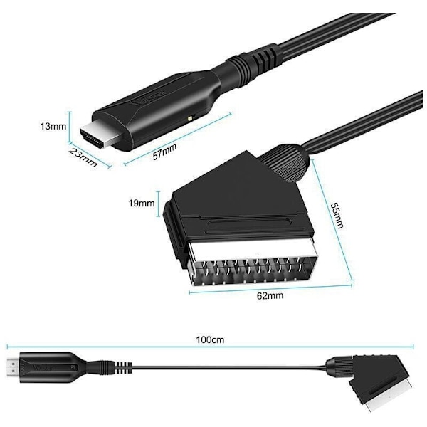 Scart - HDMI -kaapeli - Scart - HDMI -sovitin - All in One Scart - HDMI 1080p/720p Audio Video -muunnin,