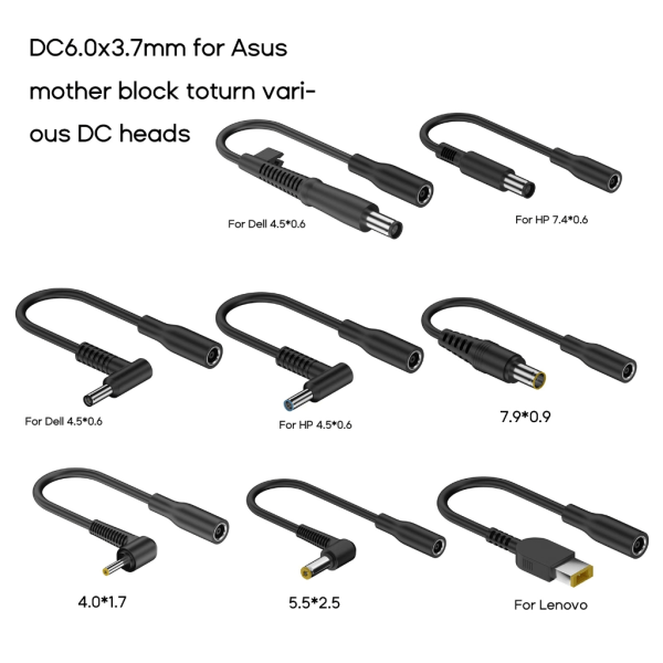 DC-strömanslutningskabel 6,0x3,7 hona till DC 5525 7406 4506 5521 4017 Jack Plug Laddningsomvandlare för bärbar dator null - 1