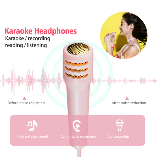 3,5 mm karaoke mikrofoni hörlurar Mini stereo hörlurar kanssa pinkki Pink