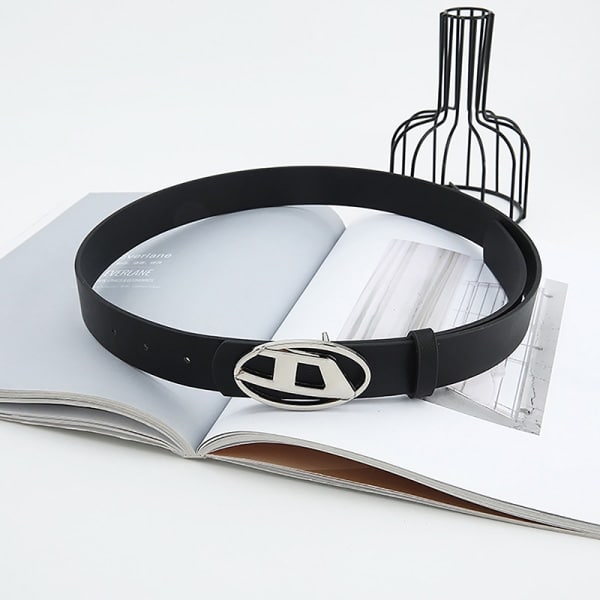 Mode Vintage D Brev Kvinnor Pu Bälten Oval Metal Snap Spänne Coffee One Size Coffee One Size