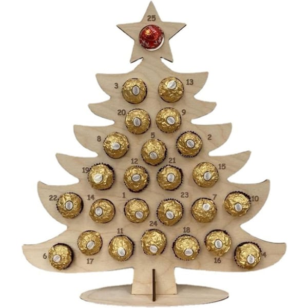 Juladventskalender, presentask, trähållare för choklad, godis, juladventskalender i form av julgran/älg, säsongsbetonad dekoration