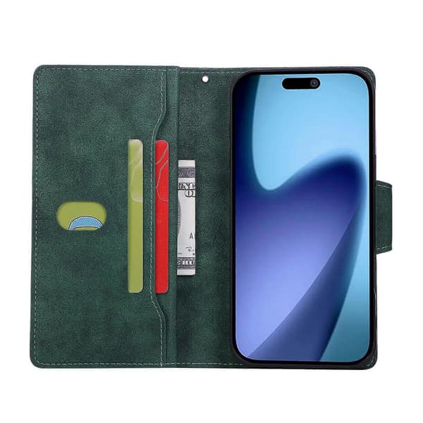 Compatible with iPhone 17 Pro Max Magnetic Leather Wallet Card Holder Green