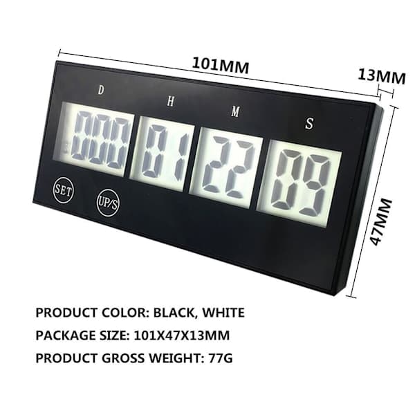 999 Dages Nedtællingsur Elektronisk Digital Timer SORT Sort Sort Black