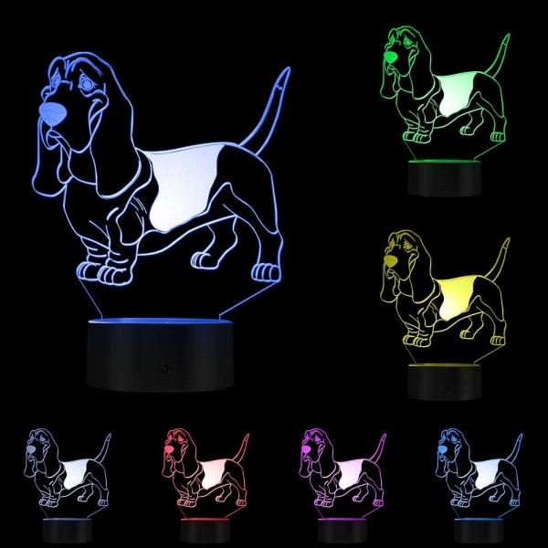 Basset Hound 3D Optisk Illusion Natlampe USB Hundedyr